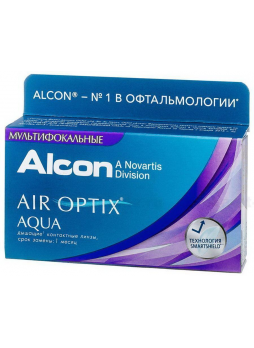 Alcon Air Optix Aqua Multifocal 30тидневные контактные линзы D 14.2/R 8.6/ -2.50 medium N 3