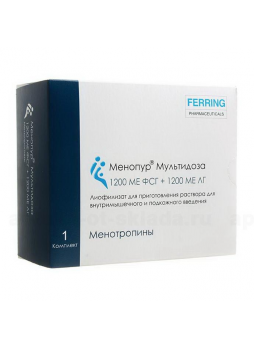 Менопур мультидоза лиоф д/приг р-ра д/ин 1200 МЕ ФСГ + 1200 МЕ ФСГ фл комплектN 1
