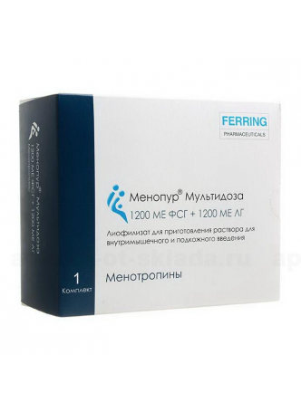 Менопур мультидоза лиоф д/приг р-ра д/ин 1200 МЕ ФСГ + 1200 МЕ ФСГ фл комплектN 1