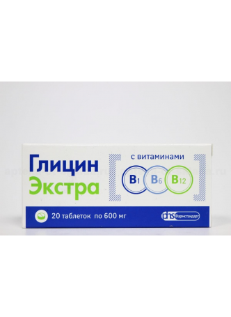 Глицин Экстра 600мг с витаминами В1, В6, В12 тб N 20