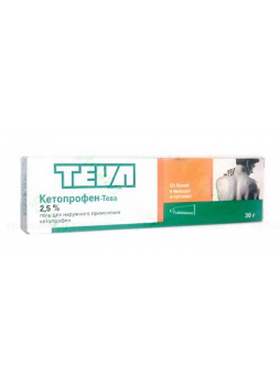 Кетопрофен-Тева гель д/наруж прим 2,5% 30г туба N 1