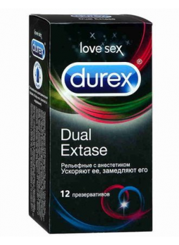 Презервативы DUREX Dual Extase рельефные с анестетиком N 12