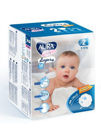 Аура baby diapers подгузники детские (р-р 2) 3-6кг N 16 оптом