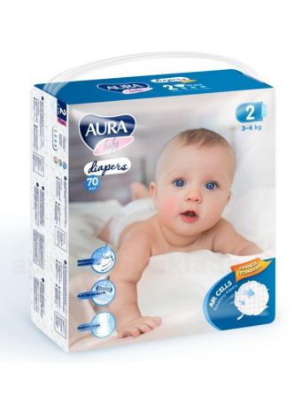 Аура baby diapers подгузники детские (р-р 2) 3-6кг N 70