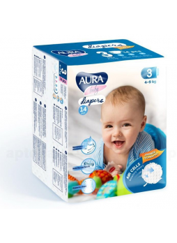 Аура baby diapers подгузники детские (р-р 3) 4-9кг N 14