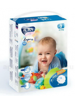 Аура baby diapers подгузники детские (р-р 3) 4-9кг N 60