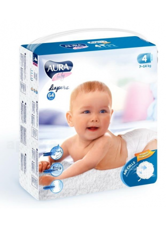 Аура baby diapers подгузники детские (р-р 4) 7-14кг N 64