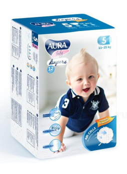 Аура baby diapers подгузники детские (р-р 5) 11-25кг N 12