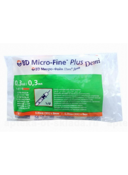 BD Micro-Fine Plus demi шприцы инсулиновые 0,3мл U-100 0.30x8мм 30G с иглой N 10