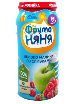 ФрутоНяня пюре яблоко/малина со сливками и сахаром 250г 6+мес N 1