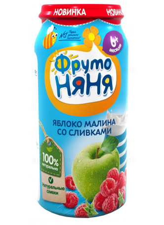 ФрутоНяня пюре яблоко/малина со сливками и сахаром 250г 6+мес N 1 оптом