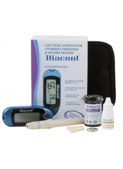 Глюкометр Diacont система контроля (комплект 50362) тест-полоски 10шт+ланцеты 10шт+скариф+р-р N 1