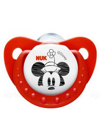 Nuk Disney Микки соска-пустышка силик ортодонт плоская с кнопкой д/сна красная 0-6 мес р 1 N 1 оптом