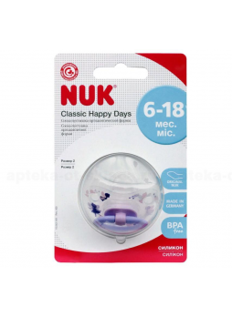 Nuk Happy Days соска-пустышка ортодонич силикон 6-18 мес треугольники синие N 1