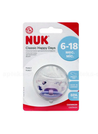Nuk Happy Days соска-пустышка ортодонич силикон 6-18 мес треугольники синие N 1