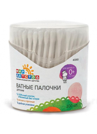 Мир детства ватные палочки 0+мес /40065/ банка N 200 оптом