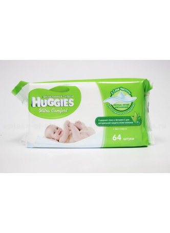 Huggies салфетки влажные детские Ультра Комфорт+Алоэ N 64 оптом