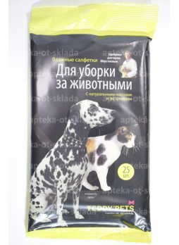 Влажные салфетки Teddy Pets д/уборки за животными N 25