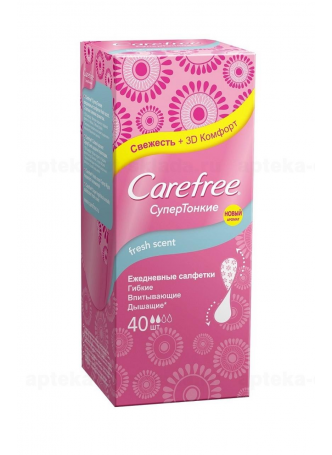 Carefree прокладки ежед супертонкие fresh scent ароматизир в инд упак N 40