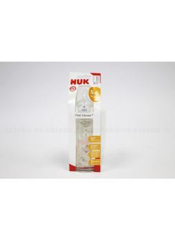 Nuk First Choice+ бутылочка стеклянная с силикон соской р.М 0-6мес 240мл N 1