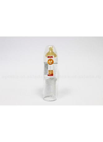Nuk New Classic бутылочка стеклянная c латексной соской 0-6 мес 240 мл N 1 оптом
