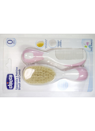 Chicco Baby Moments набор расчетска и щетка д/волос с натурал щетинками розовый +0мес N 1 оптом