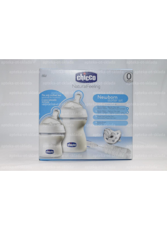 Chicco NaturalFeeling набор д/новорожденных бутылочки 250/150мл/соска-пустышка силикон/ ершик N 1