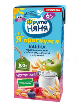 ФрутоНяня кашка жидк молочно-овсяная с ябл/малин/черник я проснулся 200 мл N 1