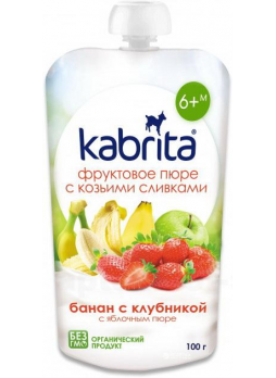 Кабрита пюре фрутовое яблоко/банан/клубника 100г с козьими сливками б/сах 6+мес мягкая уп N 1