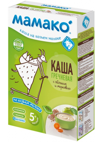 МАМАКО каша сухая быстрорастворимая гречневая с яблоком и морковью на козьем молоке от 5мес 200г N 1 оптом
