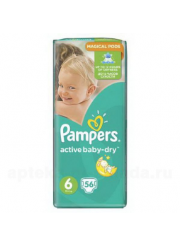 Памперсы Актив Baby dry р-р 6 13-18кг N 56