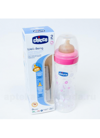Chicco бутылочка Well-Being Girl латексн соска сред поток 250мл +2мес 310205119 N 1 оптом