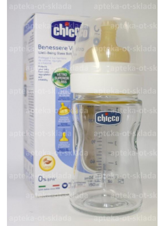 Chicco бутылочка Well-Being Glass латексная соска стекло 150мл +0мес N 1 оптом