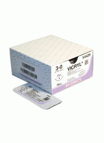 VICRYL W9105 - Синтетический рассасывающийся стерильный неокрашенный шовный материал. Нить 5-0, длинна 75 см. Игла P-1 обратно режущая 17 мм, 1/2 окружности (1 упаковка 12 нитей) оптом